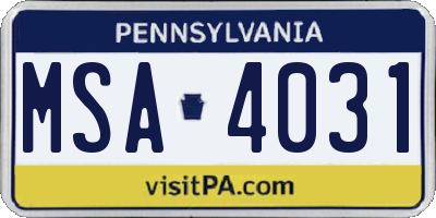 PA license plate MSA4031