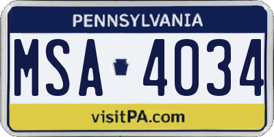 PA license plate MSA4034
