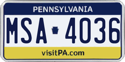 PA license plate MSA4036