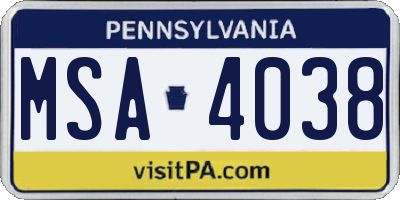 PA license plate MSA4038