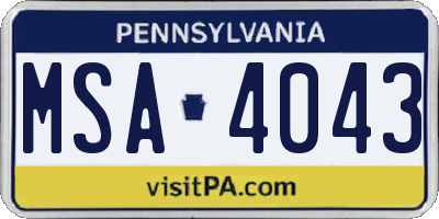 PA license plate MSA4043