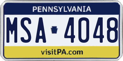PA license plate MSA4048