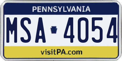 PA license plate MSA4054