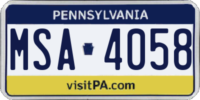 PA license plate MSA4058