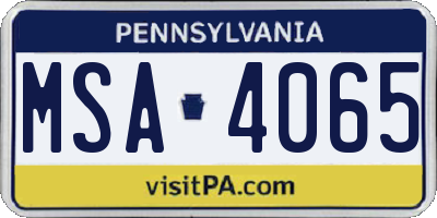 PA license plate MSA4065