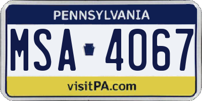 PA license plate MSA4067
