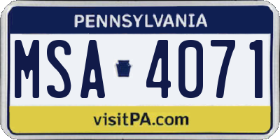 PA license plate MSA4071