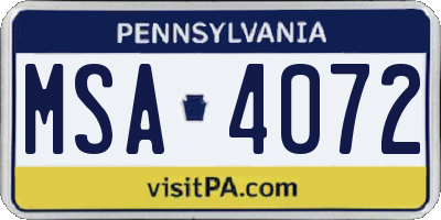 PA license plate MSA4072