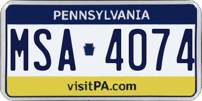 PA license plate MSA4074