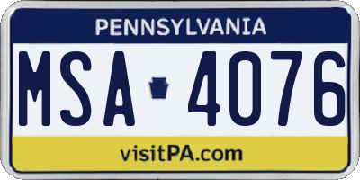 PA license plate MSA4076