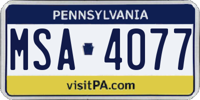 PA license plate MSA4077