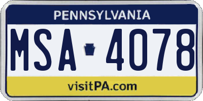PA license plate MSA4078