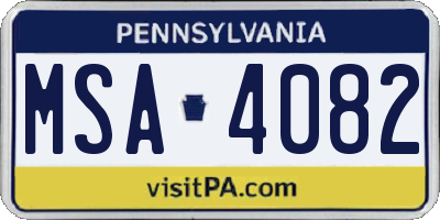 PA license plate MSA4082