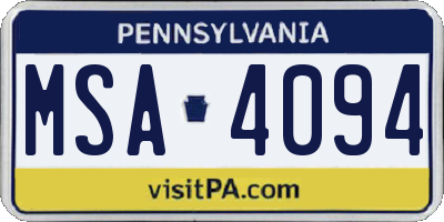 PA license plate MSA4094