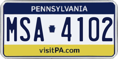 PA license plate MSA4102