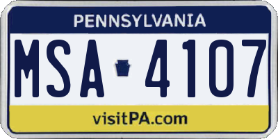 PA license plate MSA4107