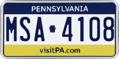 PA license plate MSA4108