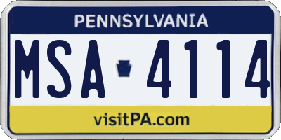 PA license plate MSA4114