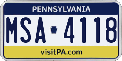 PA license plate MSA4118