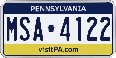 PA license plate MSA4122
