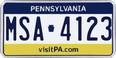 PA license plate MSA4123