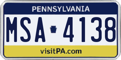 PA license plate MSA4138