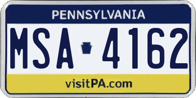 PA license plate MSA4162