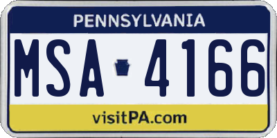 PA license plate MSA4166