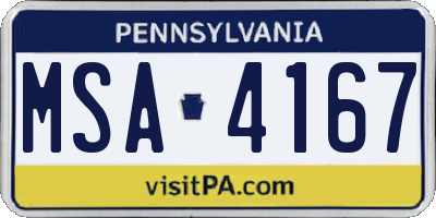 PA license plate MSA4167