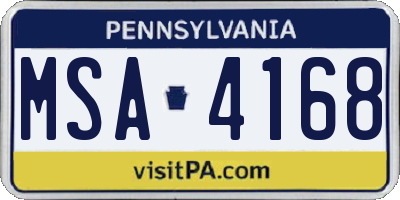 PA license plate MSA4168