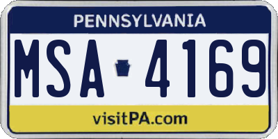 PA license plate MSA4169