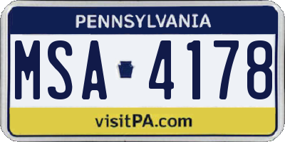 PA license plate MSA4178