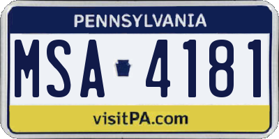 PA license plate MSA4181