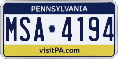 PA license plate MSA4194