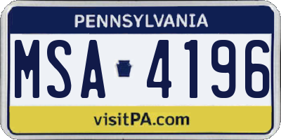 PA license plate MSA4196