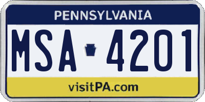 PA license plate MSA4201