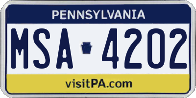 PA license plate MSA4202