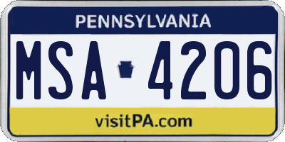 PA license plate MSA4206
