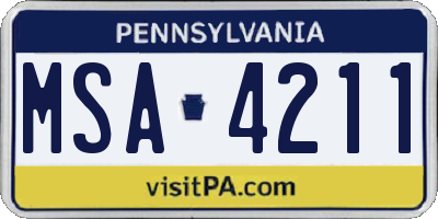 PA license plate MSA4211
