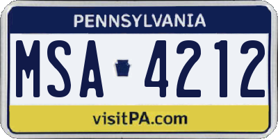 PA license plate MSA4212