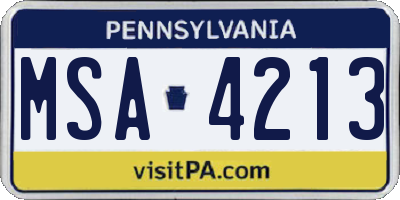 PA license plate MSA4213