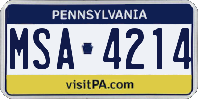 PA license plate MSA4214