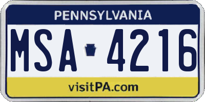 PA license plate MSA4216