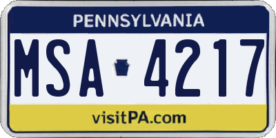 PA license plate MSA4217