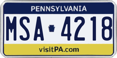 PA license plate MSA4218