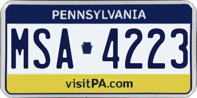 PA license plate MSA4223