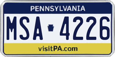 PA license plate MSA4226