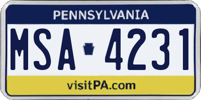 PA license plate MSA4231