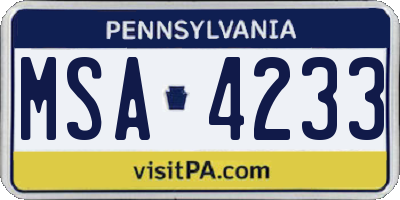 PA license plate MSA4233