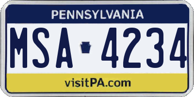 PA license plate MSA4234